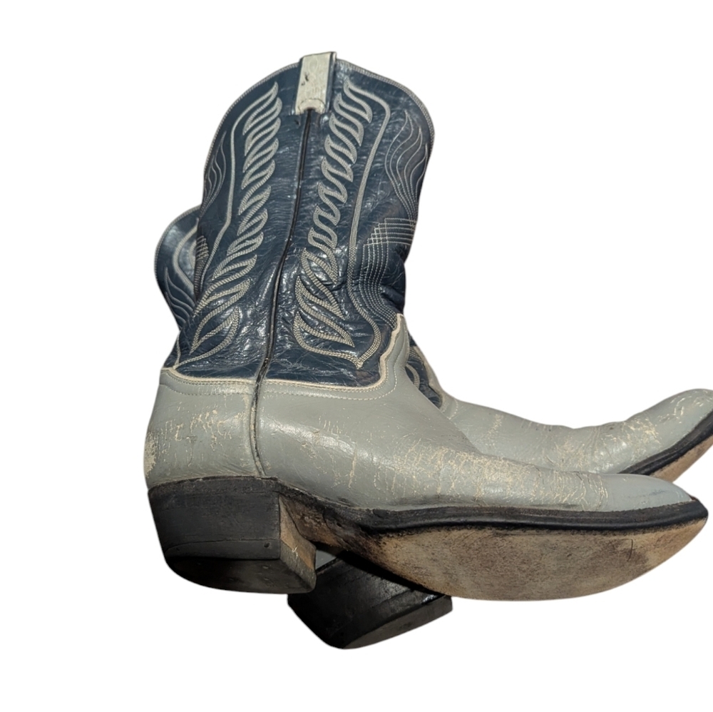 Vintage Tony Lama 2-toned Blue/Gray Leather Western Cowboy Boots - Men's Size 8 - Picture 8 of 9